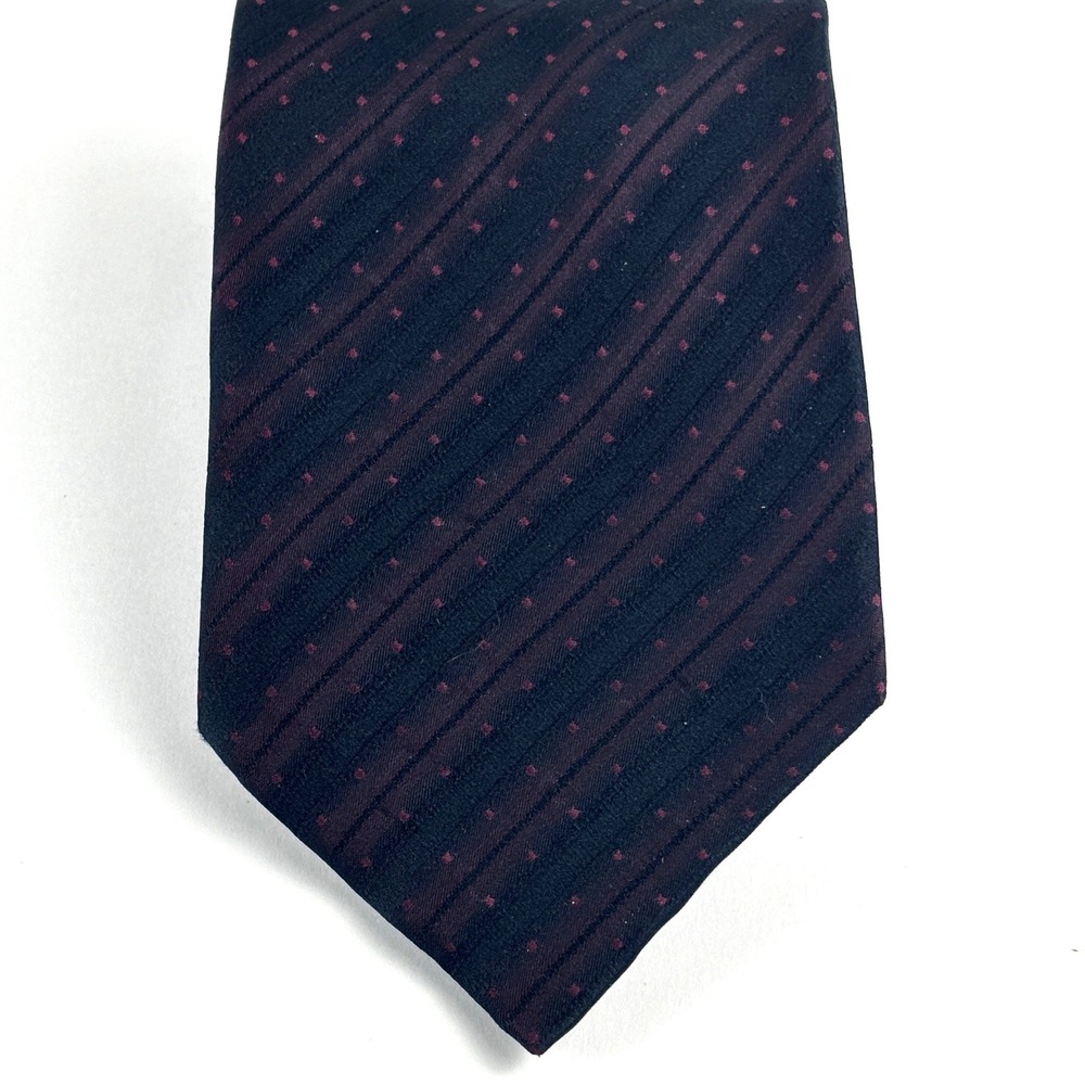 J. Ferrar Necktie Mens OS Burgundy Black Striped Silk Dotted Hand Made Dark